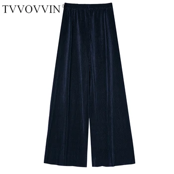 

Loose High Elastic Waist Blue Pleated Long Wide Leg Trousers Loose Fit Pants Women Fashion Tide Spring Autumn 2020 RGTP