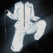 2019 Reflective Cargo Jumpsuit Women Long Sleeve Autumn Zipper Romper With Belt Female Night Jersey Turn-down Plus Size Overalls