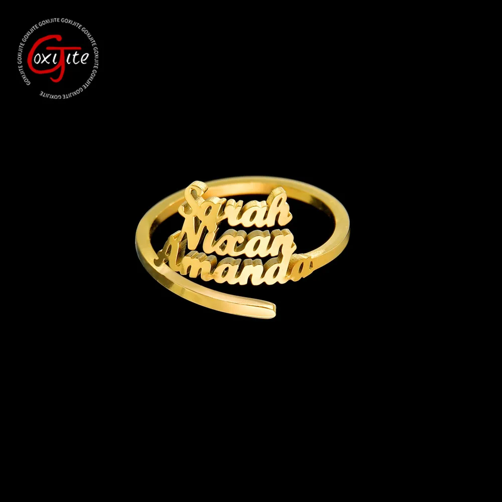 

Goxijite Trendy Personalized Multiple Name Ring For Women Customized Stackable Letter Names Adjustable Rings Best Jewelry Gift