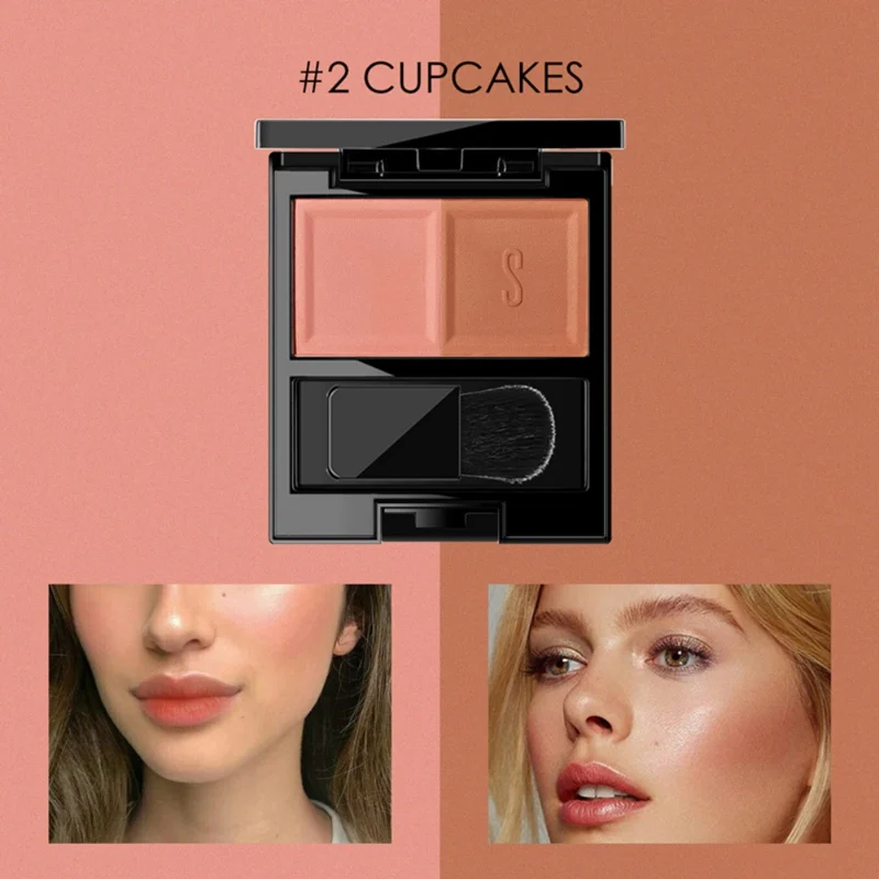 02 Double-tone Check Blush Palette Long Lasting Waterproof Smudge-proof Face Blush With Brush Mirror - Цвет: 02