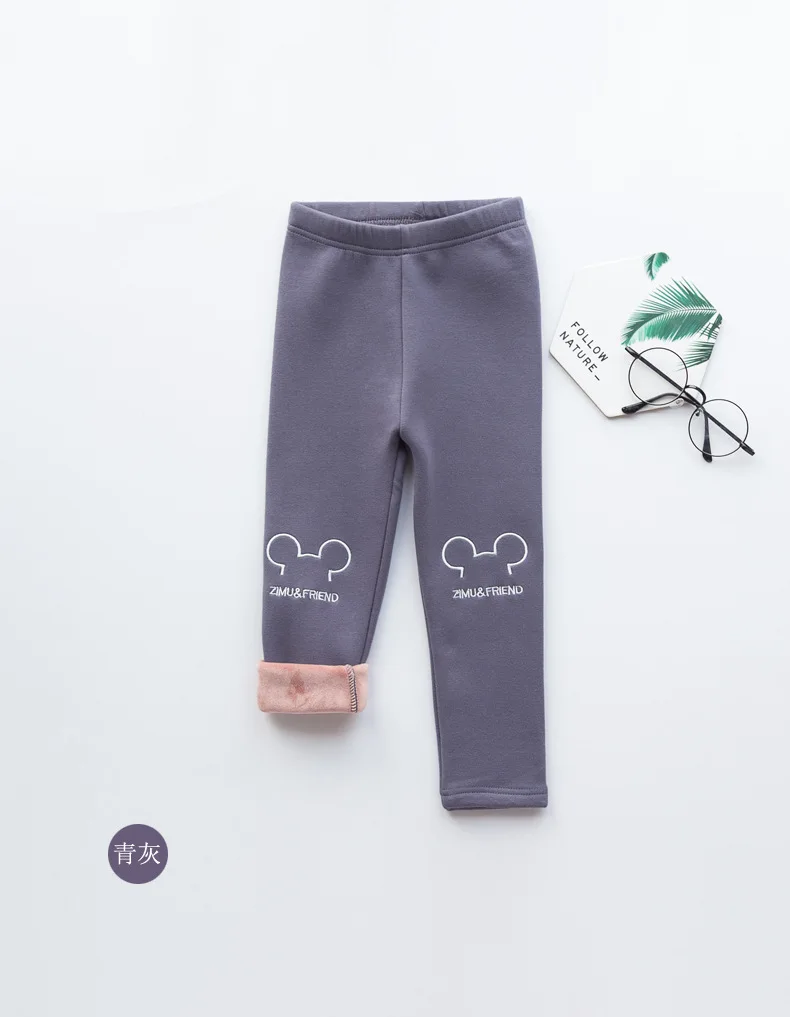 Леггинсы для девочек, г. Новые корейские зимние теплые детские штаны Плотные хлопковые штаны с эластичной резинкой на талии для девочек детские брюки с изображением Минни - Цвет: Gray