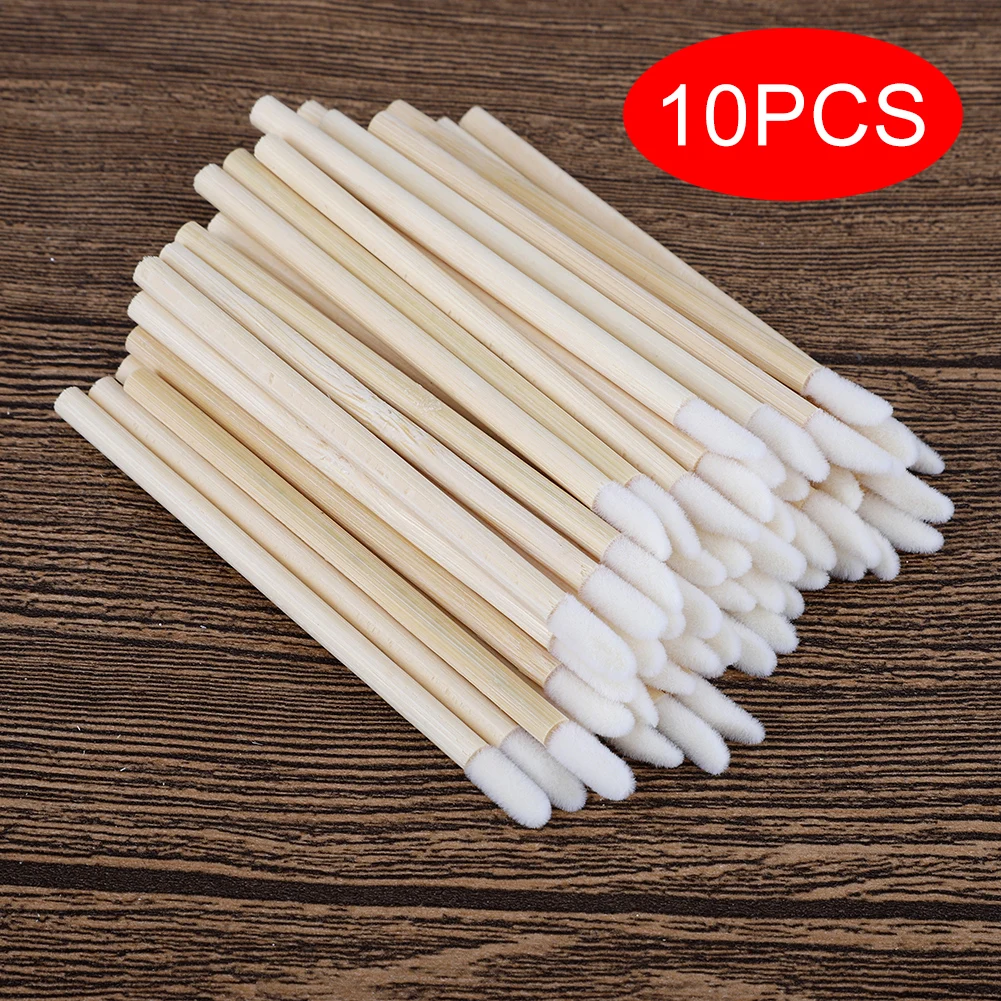 

10pcs Disposable Make Up Lip Brush Lint-free Applicator Lip Gloss Wand with Bamboo Handle for Lip Eyelash Extension Application