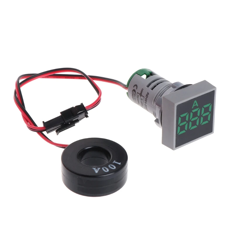 

22MM 0-100A Digital Ammeter Current Meter Indicator Led Lamp Square Signal Light