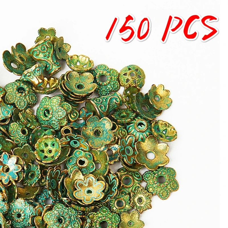 

150pcs Loose Spacer Antique Green Gold End Bead Caps for Jewelry Making End Caps 4-15mm Women Necklace Bracelet DIY Accessories