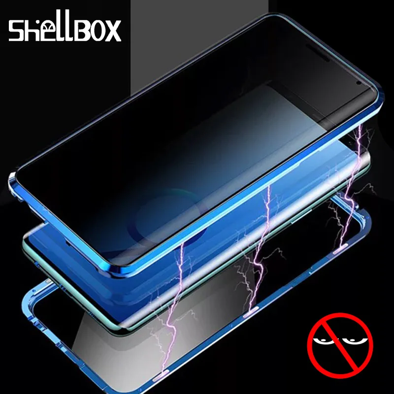 

Privacy Metal Magnetic Tempered Glass Phone Case For Samsung Galaxy S8 S9 S10 Plus Note 8 9 Magnet Anti-spy 360 Protective Cover
