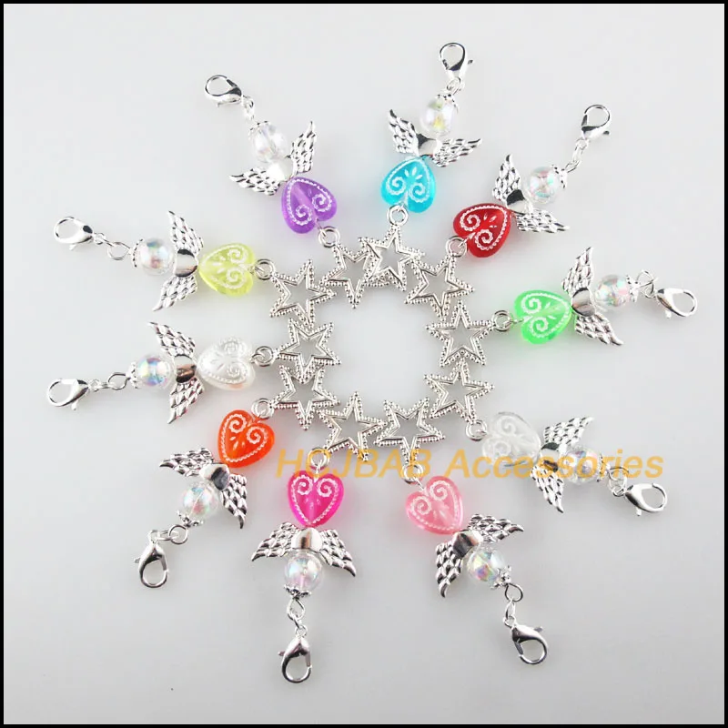 

10 New Angel 22x50mm Charms Mixed Heart Silver Plated Retro With Lobster Claw Clasps & Star