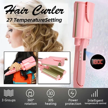 

26mm 32mm Ceramic Three Tubes Hair Curlers Digital Display Big Wave Hair Waver Curling Irons Curler Quick Heat Hair Style Tool