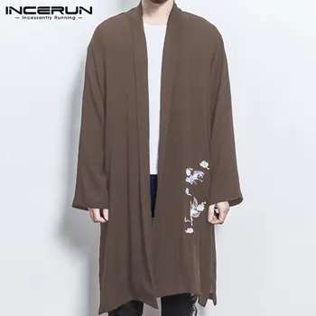 

Men's Trench Long Sleeve Coat Casual Printed Chinese Style Traditional Long Outerwear Retro Hanfu Vintage Mens Cardigan INCERUN
