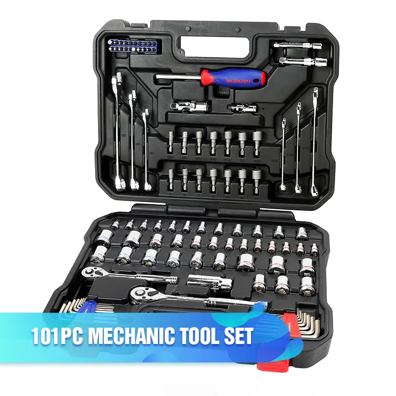 W003041AE WORKPRO 123 шт. набор инструментов для ремонта автомобиля механические Наборы инструментов отвертки трещотка гаечный ключ гаечные ключи розетки - Цвет: W003041AE