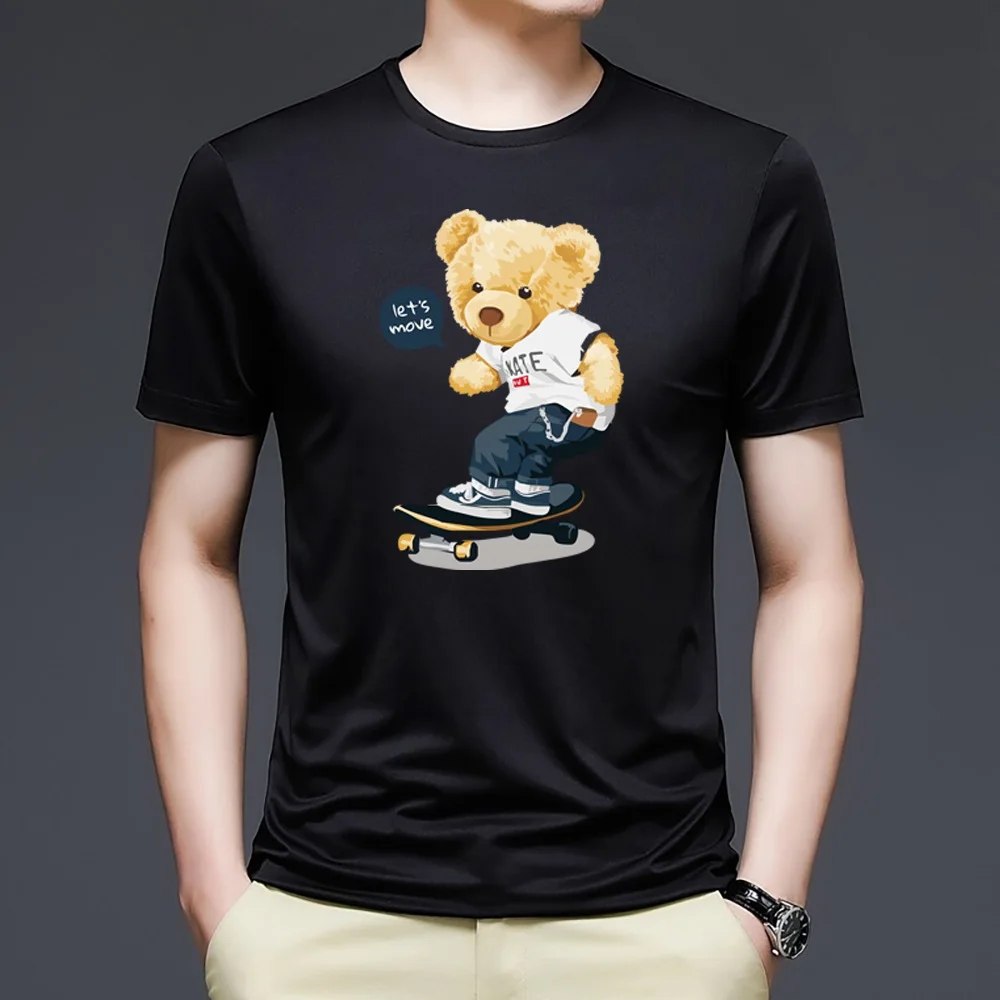 2022 Summer Bear Print Short-sleeved T-shirt Male Short Sleeved Summer Casual Loose O-Neck Tees Harajuku Streetwear Men T Shirt