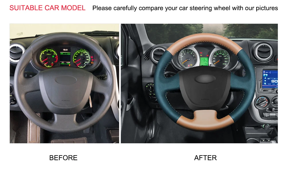 Оплетка на руль для Lada Vesta Xray- кожаный чехол на руль для автомобиля