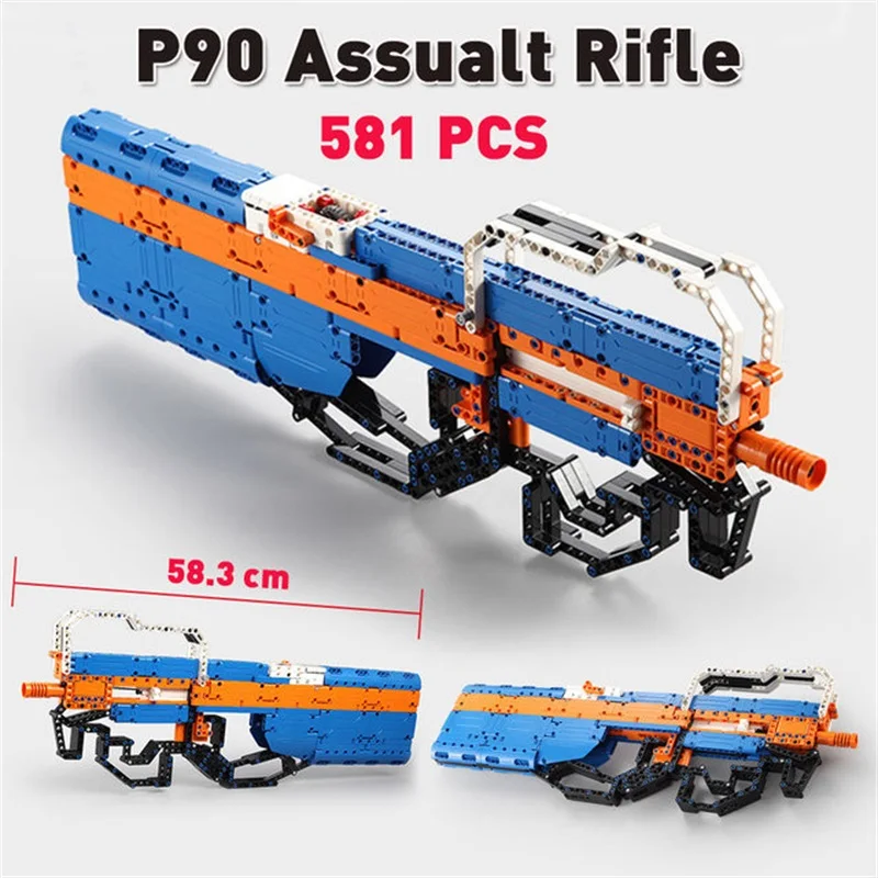 581PCS DIY Building Blocks Gun set Toys P90 Submachine Parent Interactive Playset Kit Compatible Major Brands Gift for Boy | Игрушки и