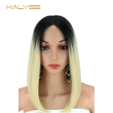 Kanyss синтетические парики на кружеве Омбре 613 блонд боб парики короткие прямые глубокие руки завязанные кружева средняя часть парики для черных женщин