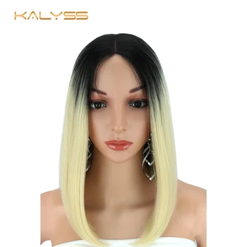 

Kalyss Synthetic Lace Front Wigs Ombre 613 Blonde Bob Wigs Short Straight Deep Hand Tied Lace Middle Part Wigs for Black Women