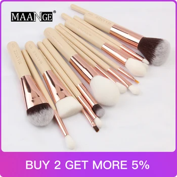 

MAANGE 15Pcs Beige/Rose Gold Makeup Brushes Set Pro Make Up Brush Tools kit Powder Foundation Eye Liner natural-synthetic hair