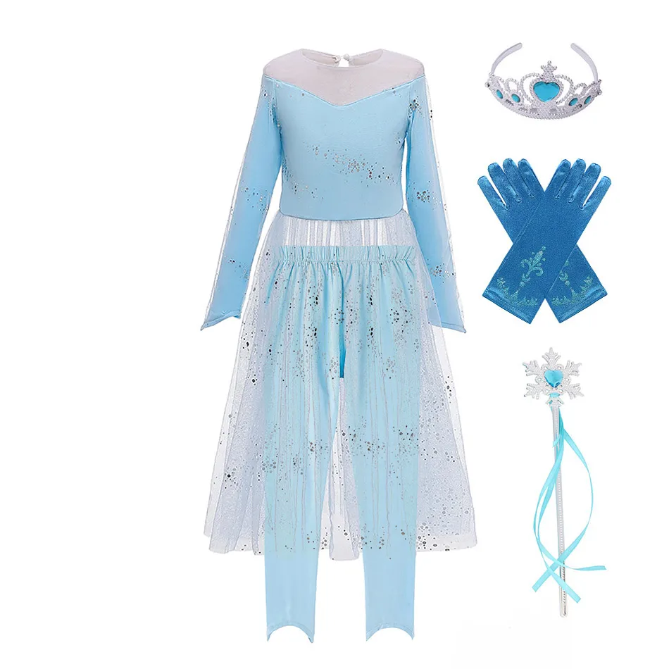 Dress Set A Новинка, комплект из 2 предметов с платьем Эльзы и Снежной королевы, платье принцессы Эльзы и леггинсы для девочек, нарядный Детский костюм Эльзы наряд на Хэллоуин, платье - Цвет: Dress Set A