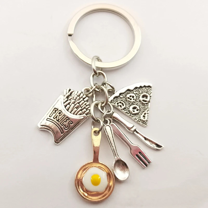 1pc Food Key Ring Egg frying pan French Fries Pizza Keychain Cute Chain Toys Gift KeyRing Foodie Jewelry | Украшения и аксессуары