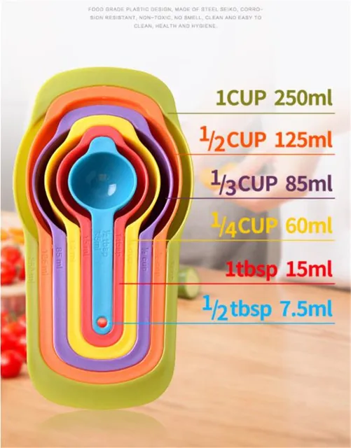 6Pcs/Set Rainbow Measuring Cup Colored Plastic Flour Measuring Spoon Scale Measuring  Spoon Set Baking Accessories Kitchen Tools - AliExpress
