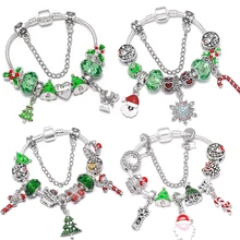 TOGORY Зеленые Бусины Рождественская елка и браслет с подвесками подходят тонкие браслеты и браслеты для женщин девочек Новогоднее украшение в подарок