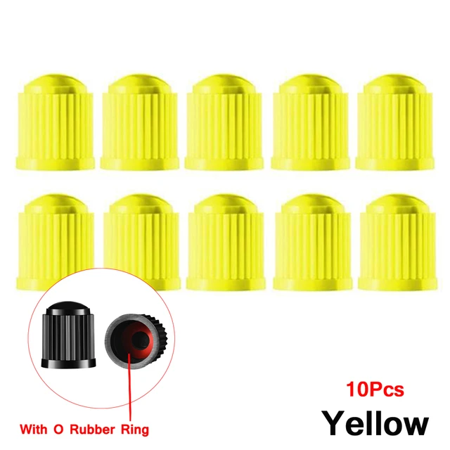 AUTCOAT Tire Stem Valve Caps, with O Rubber Ring, Universal Stem Covers for Cars, SUVs, Bike and Bicycle, Trucks, Motorcycles Yellow-10Pcs