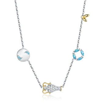 

18 Inch Women Silver Cubic Zirconia Pendant Necklace,S925 Fine Choker Necklace Jewelry Gifts for Wife Girlfriend