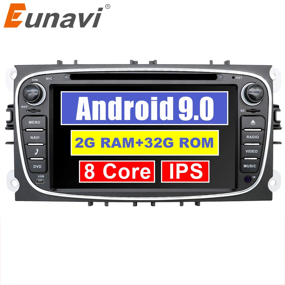 Eunavi 2 din Android 9,0 автомобильный dvd-плеер для Ford focus II Galaxy Transit Tourneo Mondeo 2din gps мультимедиа радио головное устройство ips