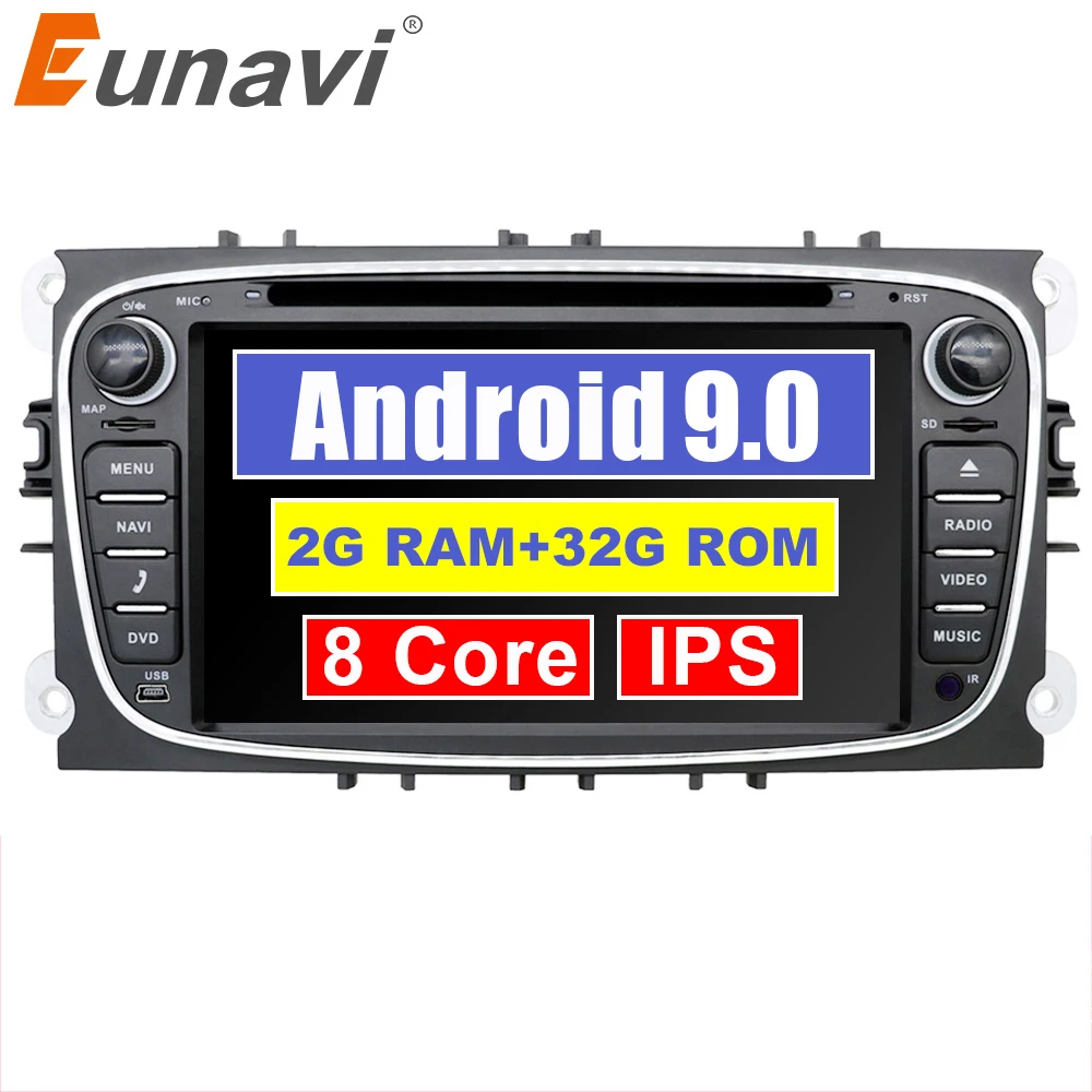 Flash Deal Eunavi 2 din Android 9.0 Car DVD Player for Ford focus II Galaxy Transit Tourneo Mondeo 2din GPS Multimedia radio Headunit IPS 0