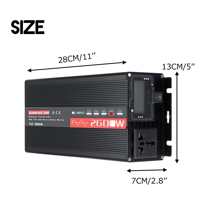 Автомобильный инвертор 12v 220v 2600 Вт инверсор 12/24/48/60V до 220V Напряжение трансформатор чистая Синусоидальная волна инвертирующий усилитель Дисплей основные средства защиты