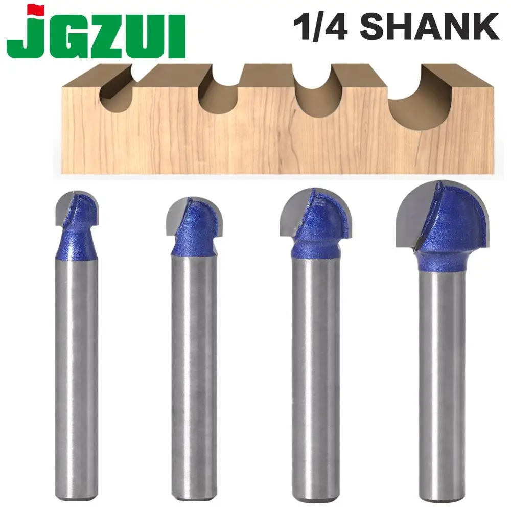 4Pcs 1/4" Shank Round Nose Router Bit Set Core Box Round Groove Woodworking Mill
