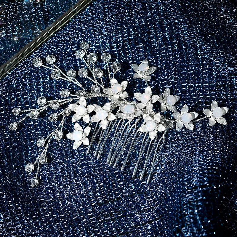 Floralbride Handmade Alloy Opal Crystal Rhinestone Pearls Flower Bridal Hair Comb Pin Set Wedding Hair Accessories Women Jewelry