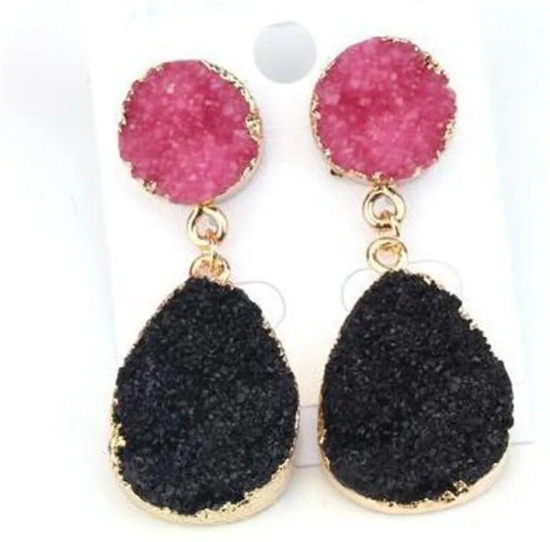 6 Fashion Druzy Pink Resin Earrings Water Drop Earrings For Women Jewelry Pendientes Mujer Gifts For Women Accessories