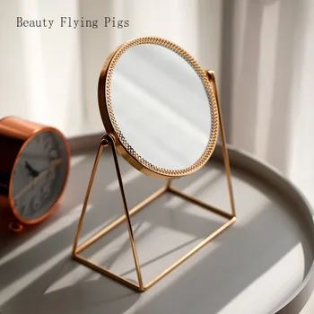 

INS metal light luxury simple three-dimensional makeup vanity mirror princess desktop mirror desktop beauty decorative mirror