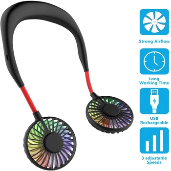 

Portable Fan Handsfree Mini USB Neck Fan Rechargeable Wearable Neckband Fan, Necklance Fan with Dual Wind Head 3 Speeds