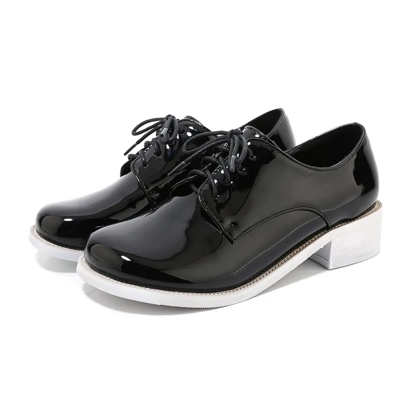 YMECHIC; модные весенние повседневные женские туфли из искусственной кожи на шнуровке, на массивном каблуке; цвет красный, синий, черный; женские туфли-лодочки с квадратным носком - Цвет: Черный