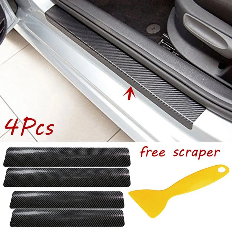 

4pcs Car Door Sill Anti Kick Stickers Scuff Anti Scratch Carbon Fiber Pattern Auto Door Small Scraper Car Stickers Accessories