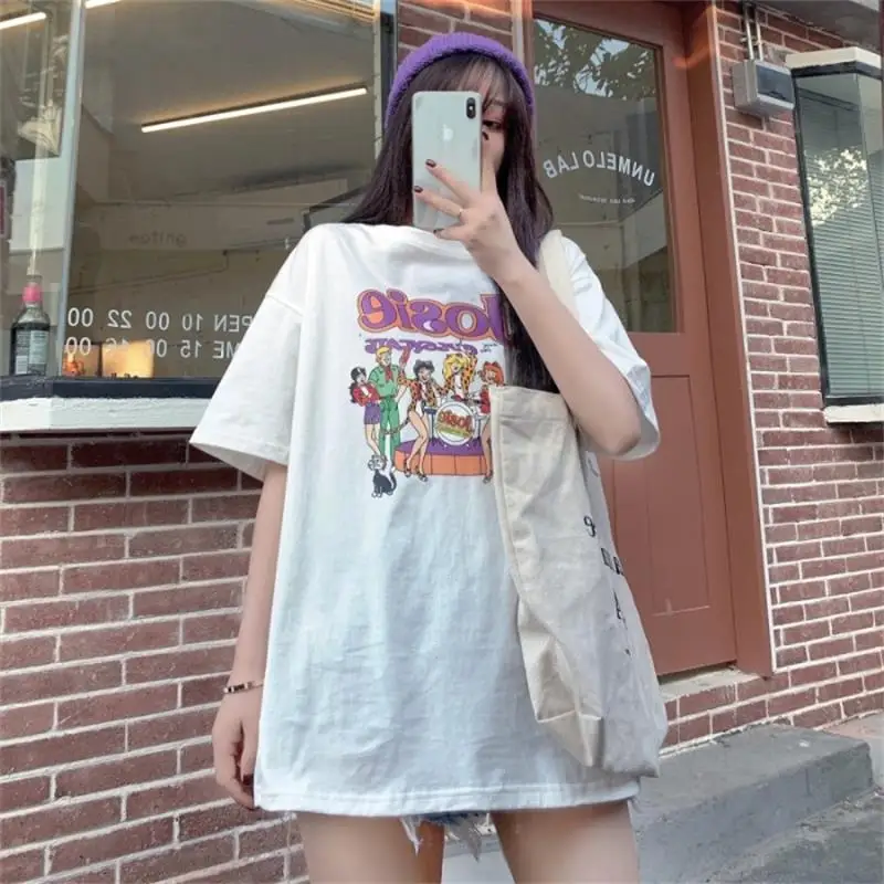 

Women's T-shirts Tops Japanese Kawaii Ladies Ulzzang Letter Cartoon Print Tshirt Female Korean Harajuku Clothes For Women