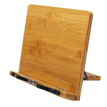 

Bamboo Book Stand Adjustable Book Holder Tray -Cookbook Reading Desk Portable Sturdy Lightweight Bookstand-Textbooks Bookstands-