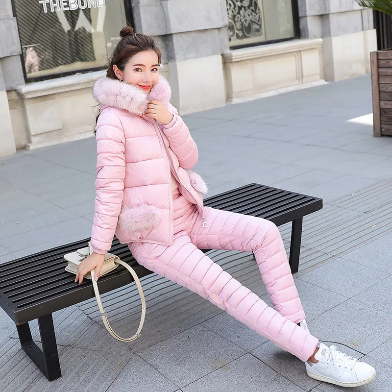 

2018 New Style Short Cotton-padded Clothes Set WOMEN'S Dress Winter Thick Cotton-padded Jacket-Style Fashion yu fu Two-Piece Set