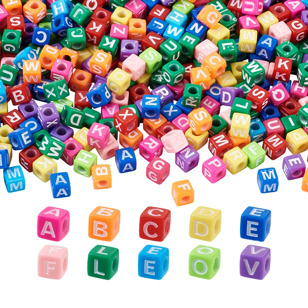 1000pcs/lot Colorful Cube Mixed Letter AZ Acrylic Beads Alphabet