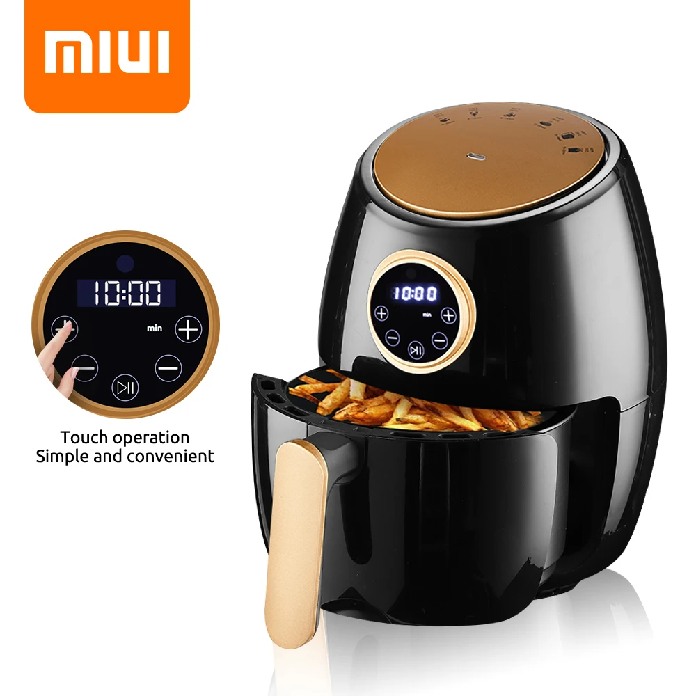 MIUI 2L Mini Smart Air Fryer with LED-Touch 360° Baking Technology Electric Multipurpose Deep Fryer Oil-Free French Fries