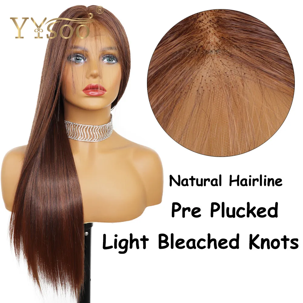  YYsoo Long 13X6 Synthetic Lace Front Wigs With Baby Hair Futura Glueless Long Silky Straight Blonde