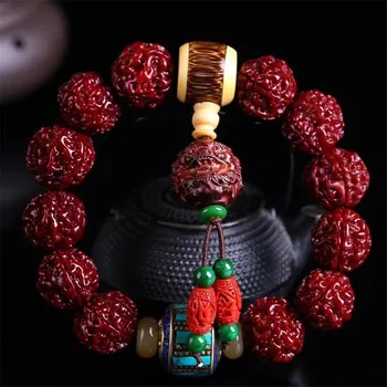 

18Mm Six-Petal Big Vajra Bodhi Bracelet with Small Leaf Red Sandalwood Brave Beads Men and Women Bracelets and Beads Jewelry Who
