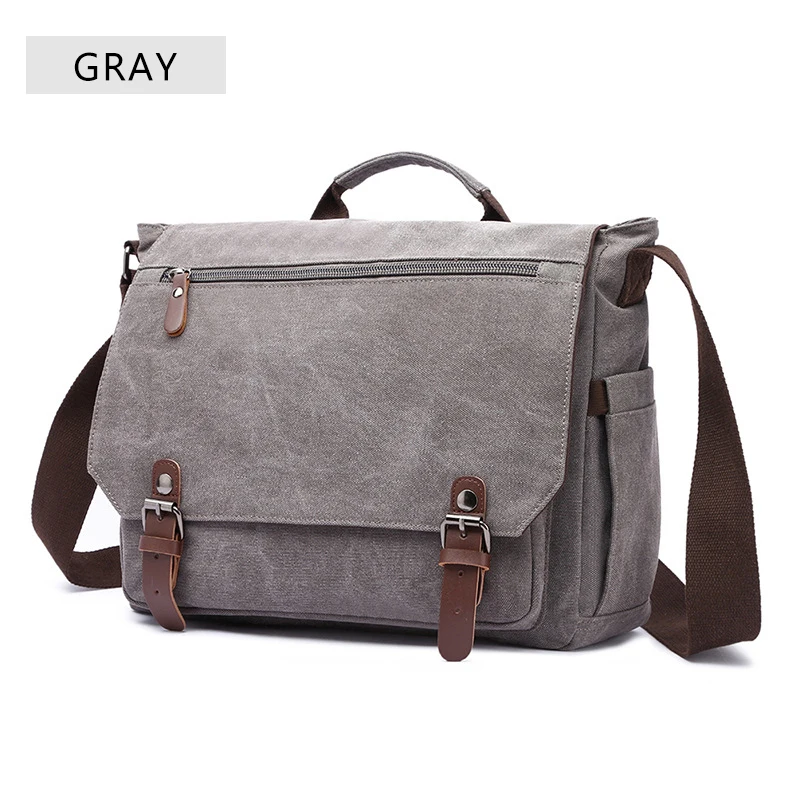 Ретро холщовая многофункциональная сумка-мессенджер на плечо, однотонные портфели, чемодан с карманом для карт для мужчин и женщин, уличная офисная сумка XA288ZC - Цвет: Gray