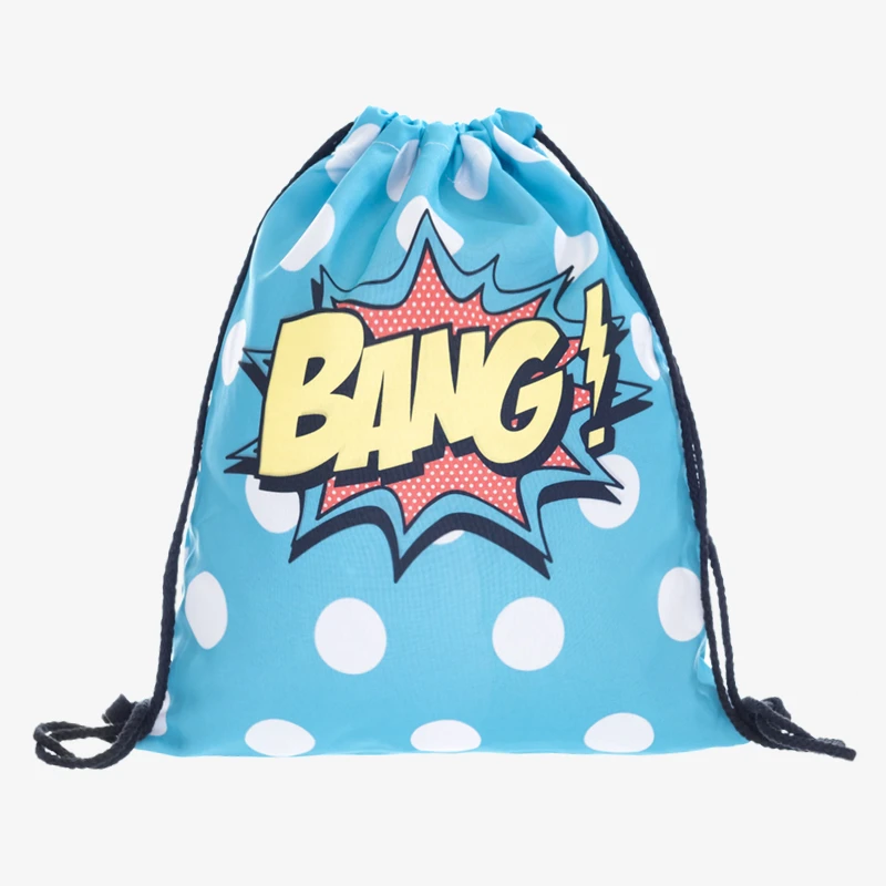 Новый 3D мешок с кулиской принтом Bang синий в горошек Модные Mochila Cuerda дома и на