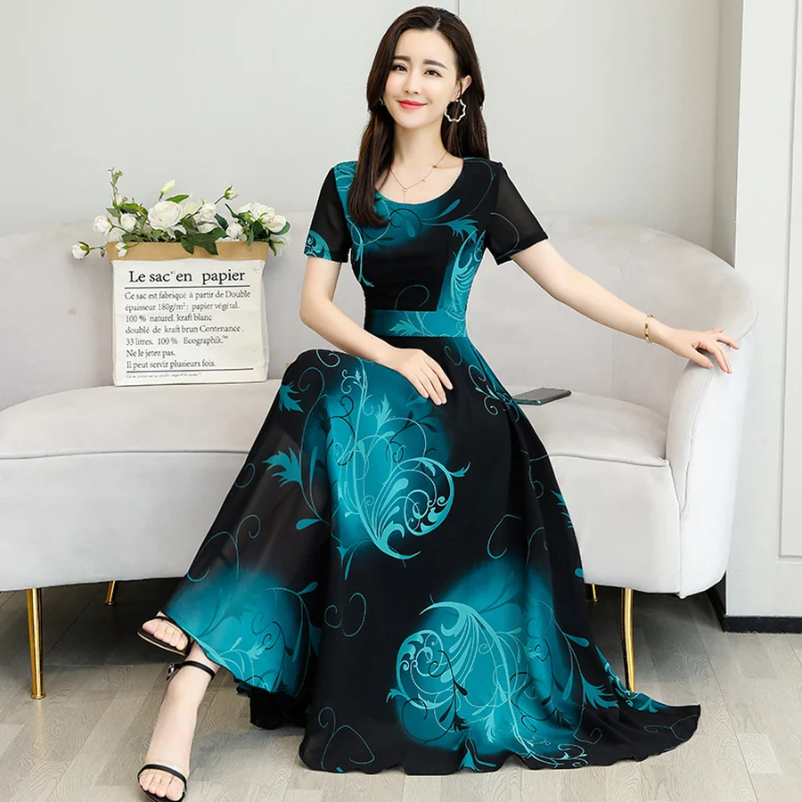 2022 Spring Summer Casual Beach Vacation Chiffon Maxi Dress Floral ...