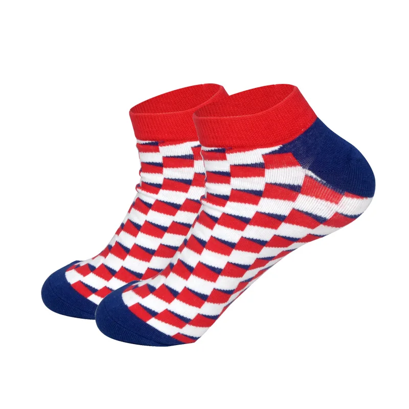 LIONZONE мужские деловые невидимые носки-лодочки, геометрические треугольные ромбовидные прямоугольные черные носки с квадратным блоком, EUR40-46 - Цвет: Red