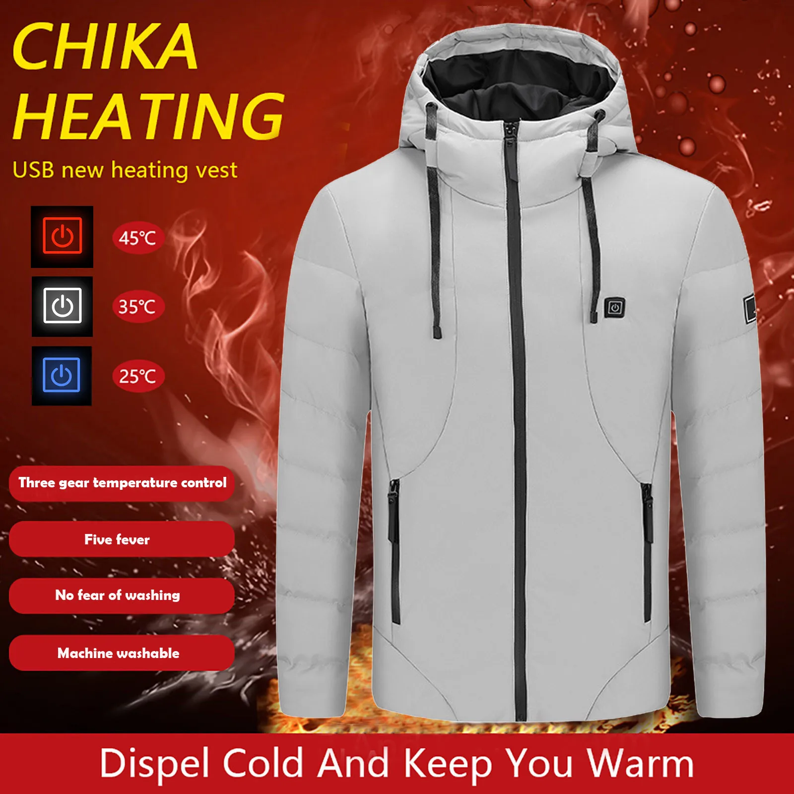 High Quality Parkas Winter Men Women Heating Coat Usb Charging 5-zone Three Gear Temperature Control Hooded Coat Men's Clothing 1