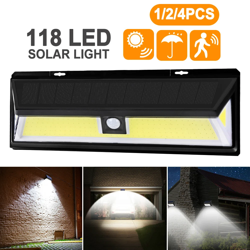 

Junejour Garden Yard Solar Power Light 4pcs 180 LED Motion Sensor 3 Modes Outdoor Waterproof Energy Saving Pathway Wall Lamp
