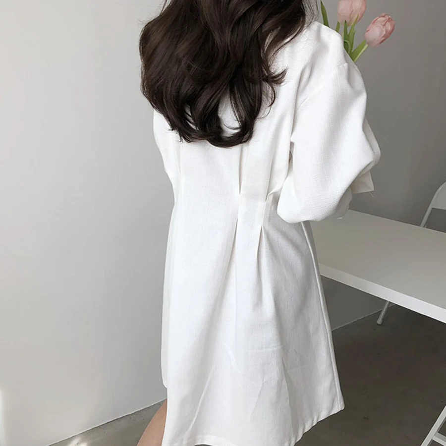 Buy 2019 White Dress Female Elegant Korean Long Sleeve Bow Tie Dresses Women Vintage Loose V Neck High Waist Women Casual Sundress