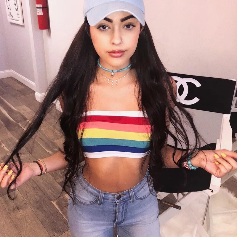 

Women Summer Casual Strapless Tube Top Bustier Vest Bandeau Tops Rainbow Striped Bralette Shirt Crop Tops